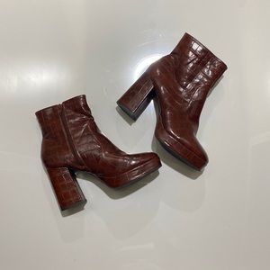 Bamboo Brown Retro Chunky Booties Size 9